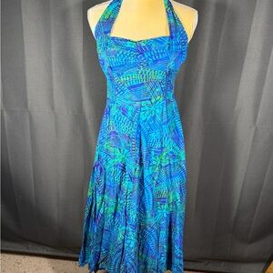 Bali Batiks B658 Hand painted Resort Wear Halter Fit And Flare Dress Size XS